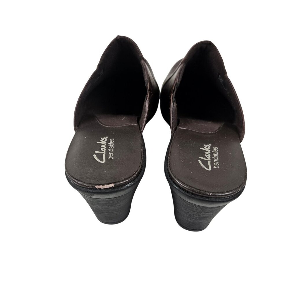 Clarks Bendable Womens Size 7M Mule Shoes Brown Leather Slip On Block Heel - Picture 4 of 9